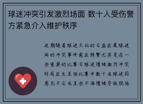 球迷冲突引发激烈场面 数十人受伤警方紧急介入维护秩序
