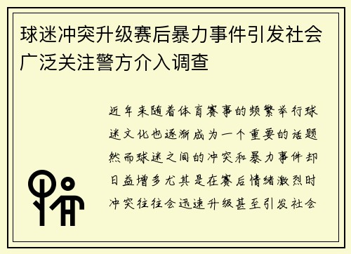 球迷冲突升级赛后暴力事件引发社会广泛关注警方介入调查